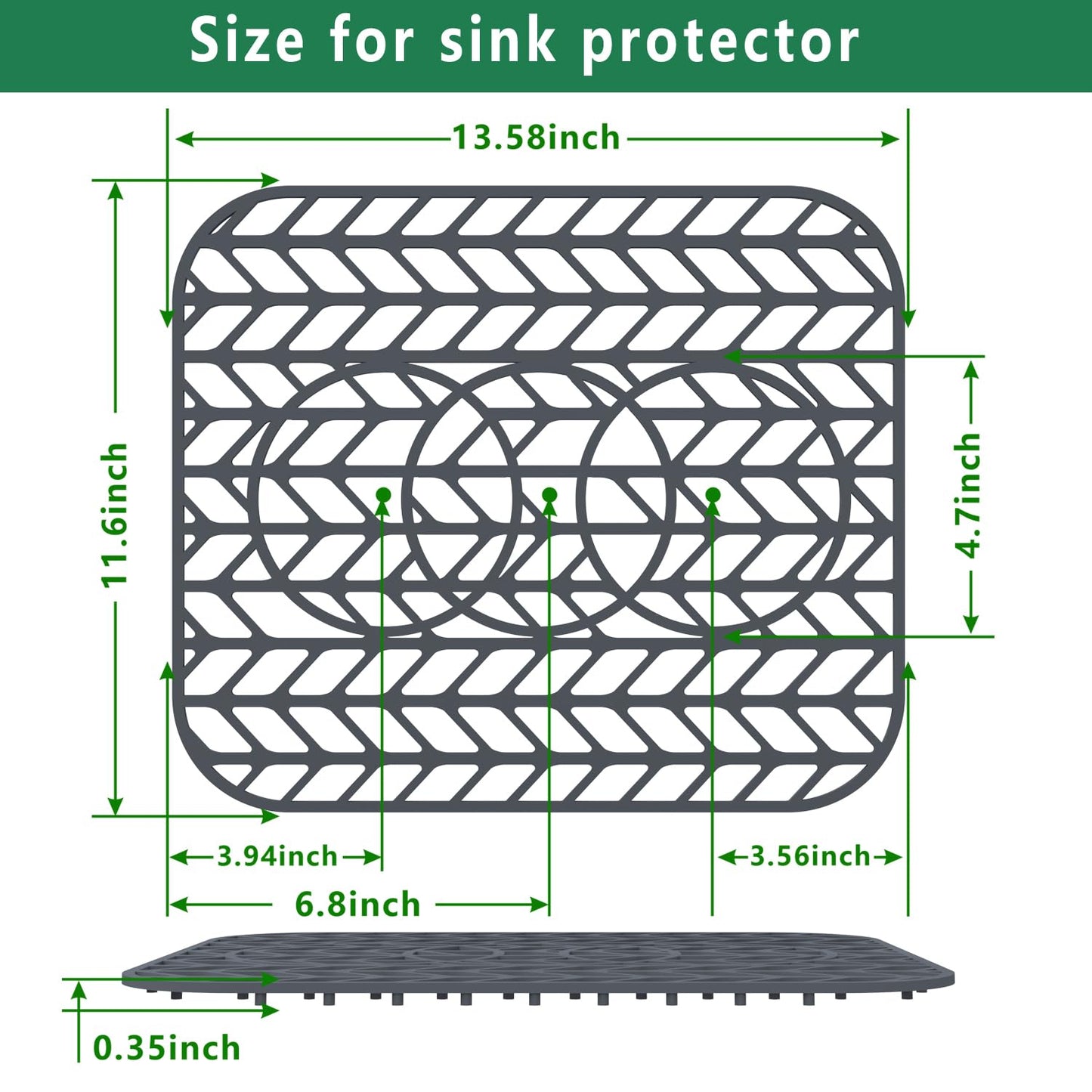 GUUKIN Sink Protectors for Kitchen sink, 13 5/8" x 11 5/8" Folding Non-slip Silicone Sink Mat Grid for Bottom of Farmhouse Stainless Steel Porcelain with 3 Reserved Holes Pack of 2