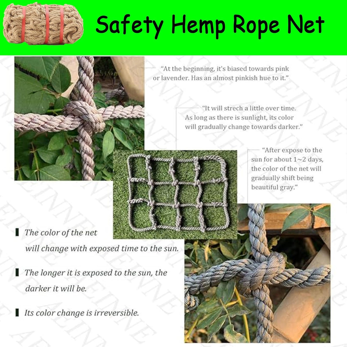 Heavy Duty Hemp Rope Cargo Net, Safety Anti-Fall Fence Net for Children Pet Cat, Tree House & Stair Balcony Protection - Outdoor Hammock & Playground Nets,3x3FT / 1x1(M)