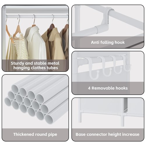 MOYIPIN Portable Closet,Free Standing Wardrobe Closet with Hanging Rod and Curtain,Clothes Storage Organizer, for Cloakroom, Bedroom,40.55 x 16.73 x 65.35Inches,White