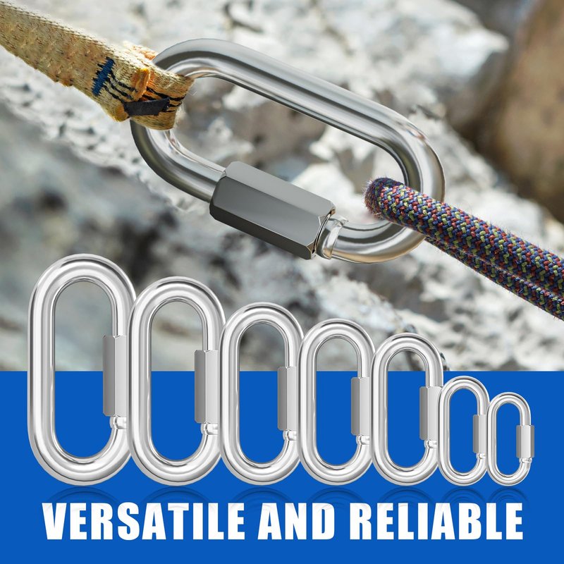 KINLINK Quick Link Chain Connector, 304 Stainless Steel 5PCS M6 1/4 Screw Carabiner, Small Locking Carabiner Clips Heavy Duty Chain Hooks for Connecting Hammock, Swing, Shade Sail-Capacity 875LB