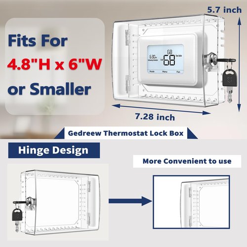 Gedreew Large Thermostat Lock Box Cover with Key, Clear Thermostat Cover with Lock Compatible With Honeywell Home Thermostat On Wall, AC Lock Box Cover with Key Fits Thermostats 5"H x 6" W or Smaller