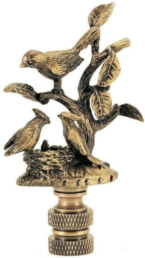 ANTIQUE BRASS BIRDS ON A NEST SHADE FINIAL