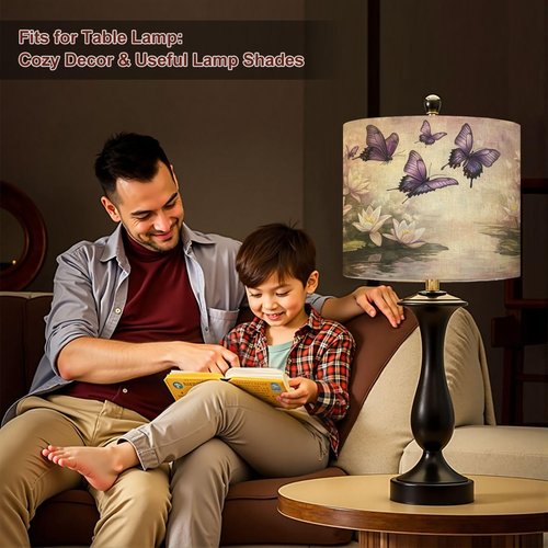 Purple Lampshades Floral Lamp Shades Boho 1 Pack Elegant Butterfly Pond Art Pastel Watercolor Hues Light Shade for Table Lamps Floor Lamps Drum Lamp Shades Lampshade Replacement