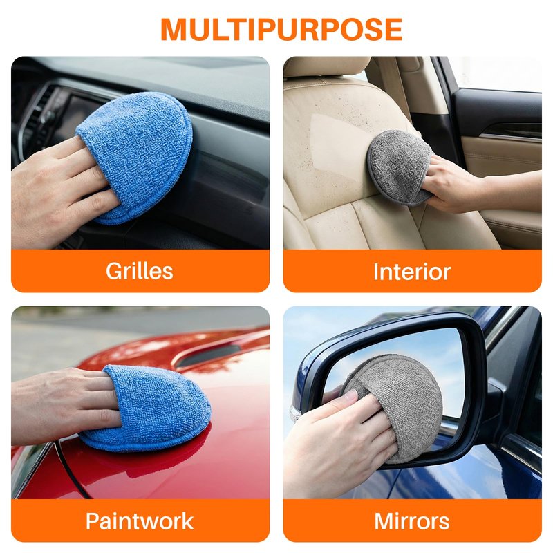 SZTCECDM Microfiber Wax Applicator Pads, Car Wax Applicator with Finger Pocket, Buffing & Detail Polishing Foam Pads for Car Cleaning and Fine Polishing (5 inch, 12 Pack)