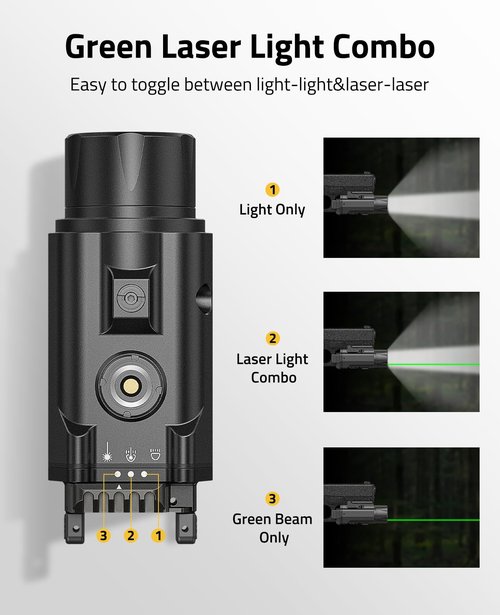 CVLIFE 1500 Lumens Laser Light Combo for Pistol, Strobe & Memory Function for Green Laser Light Combo and Picatinny Flashlight with Adjustable Rail Magnetic Rechargeable Compact Tactical Flashlight