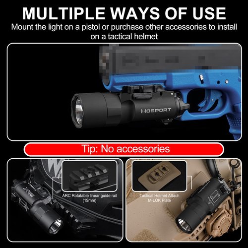 Zhongren X300-A Universal LED Tactical Flashlight 800-Lumen with Replaceable Slot Mount for Pistol and WeaponLight or Helmet ARC Rail (Black)