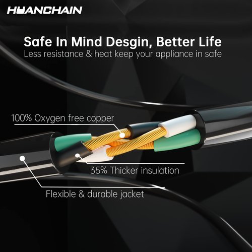 HUANCHAIN Indoor Outdoor Black Extension Cord 100 ft Waterproof, 16/3 Gauge Flexible Cold-Resistant Appliance Extension Cord Outside, 10A 1250W 16AWG SJTW, 3 Prong Heavy Duty Electric Cable, ETL