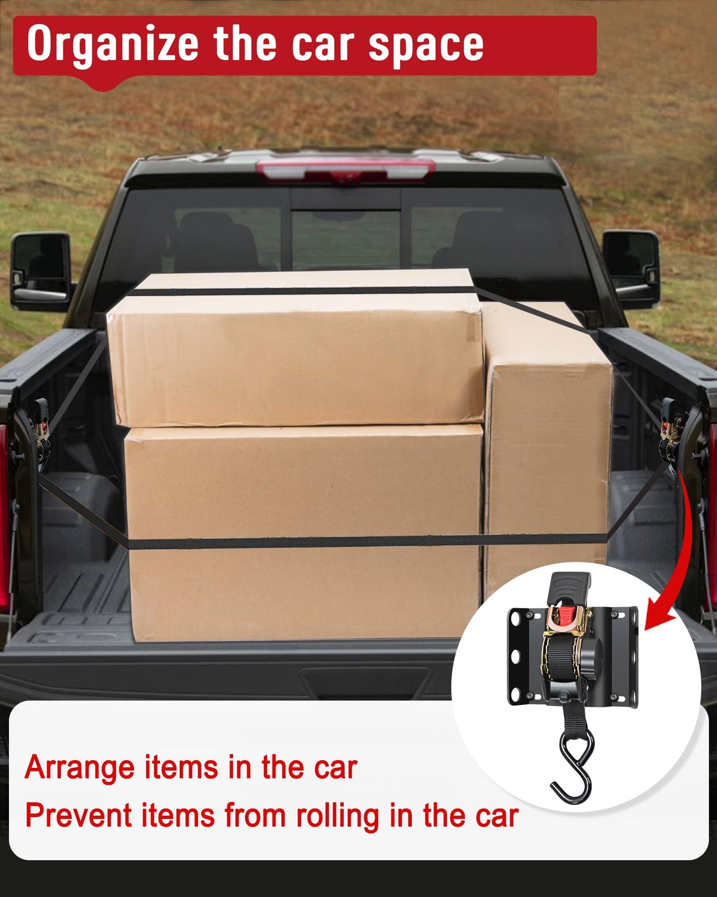Ultimate Retractable Ratchet Straps for Ford F150, Retractable Truck Bed Ratchet Straps for Ford F150, Compatible with Ford F-150 F250 F350 F450 2015-2025