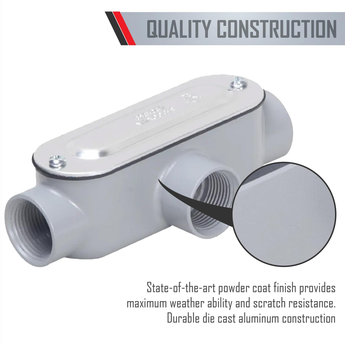 TayMac RLT100 Threaded T Type Conduit Body, Die Cast Aluminum, Stamped Steel Cover, 1-Inch,Gray