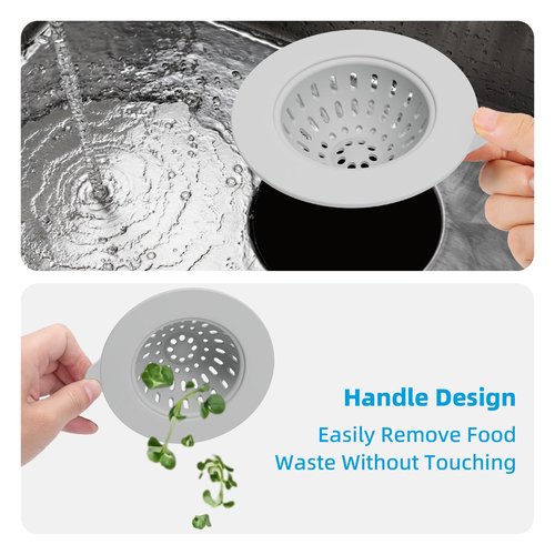 Silicone Kitchen Sink Drain Catcher with Lid, 4 Pack Grey Strainers for 3.1–3.9 Inch Openings, Anti-Clog Reusable Sink Stopper Covers, Odor-Proof & Easy to Clean