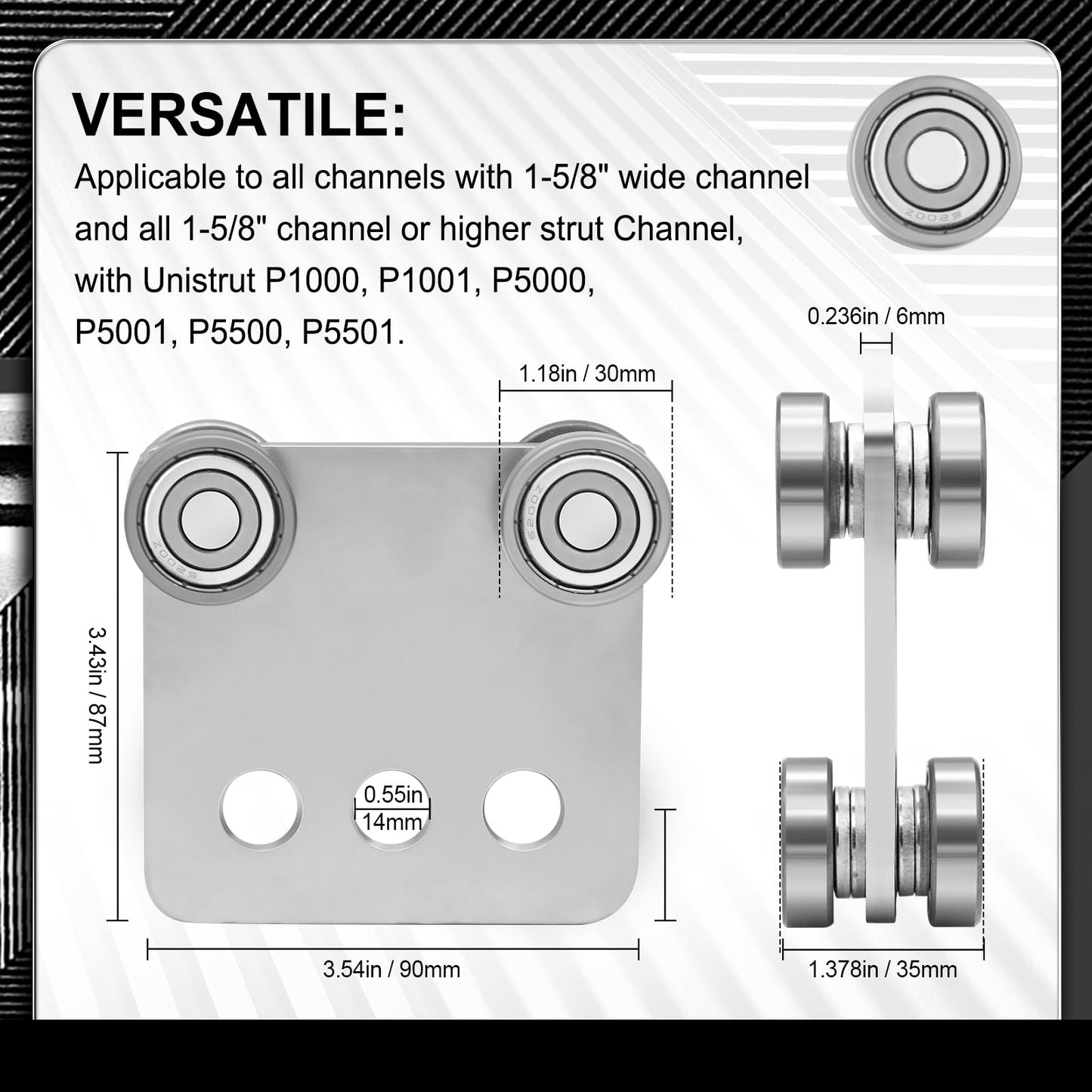 TYPUZO 4 Wheel Trolley Assembly, Stable Welded Roller Trolley for 1-5/8" Wide and All 1-5/8" or Taller Strut Channel (Pack of 2)