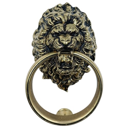 Anatolica Fierce Lion Roaring Door Knocker, 7.9 inches, Solid Brass, Unlacquered Finish (Antique Brass)