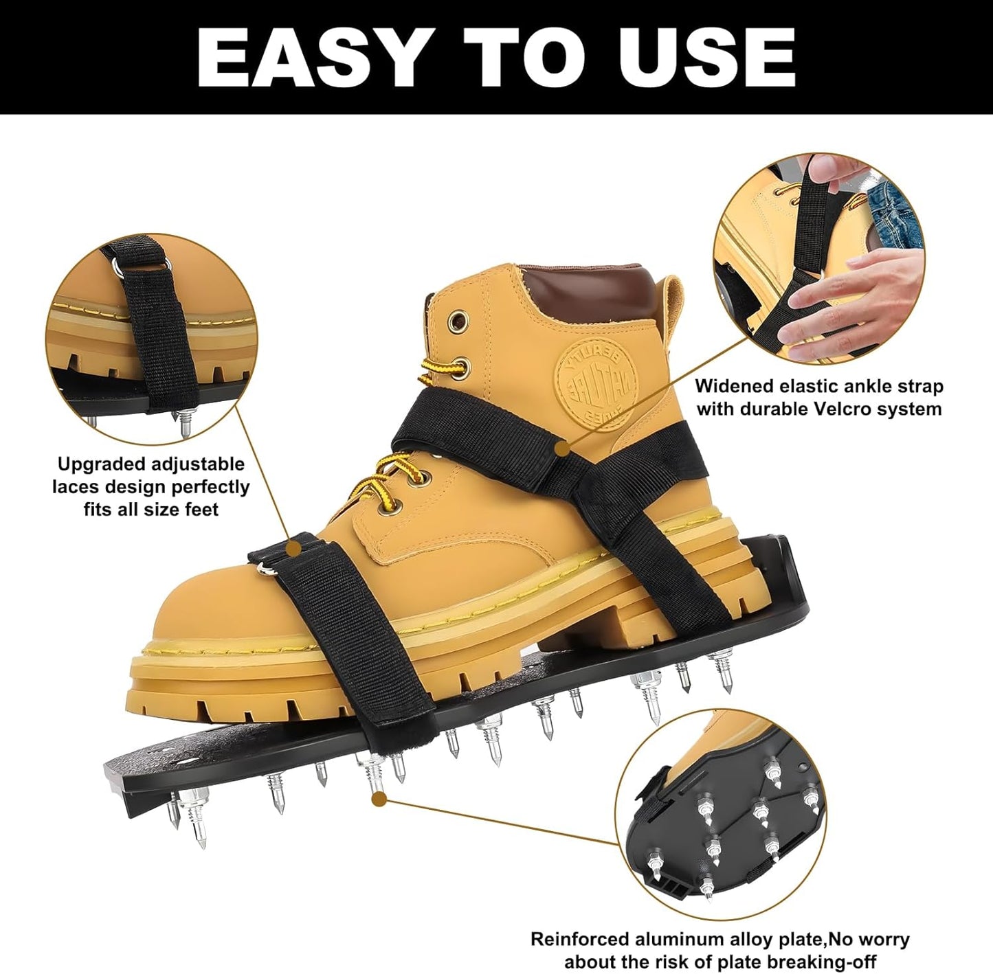 Epoxy Floor Spiked Shoes Fully Assembled Gunite Spiked Shoes with 3/4" Short Spikes for Garage Floor Epoxy, Overlays, Cover Installation,1 Pair (Black)