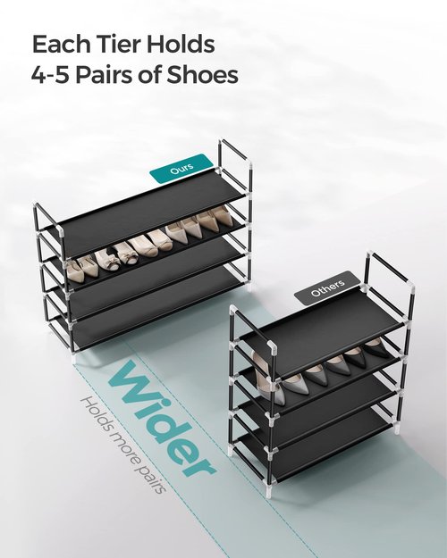 SONGMICS 4-Tier Shoe Rack, Shoe Storage for Hallway Closet, Slim and Space-Saving, Metal Frame, Non-Woven Fabric Shelves, Black ULSH054B01