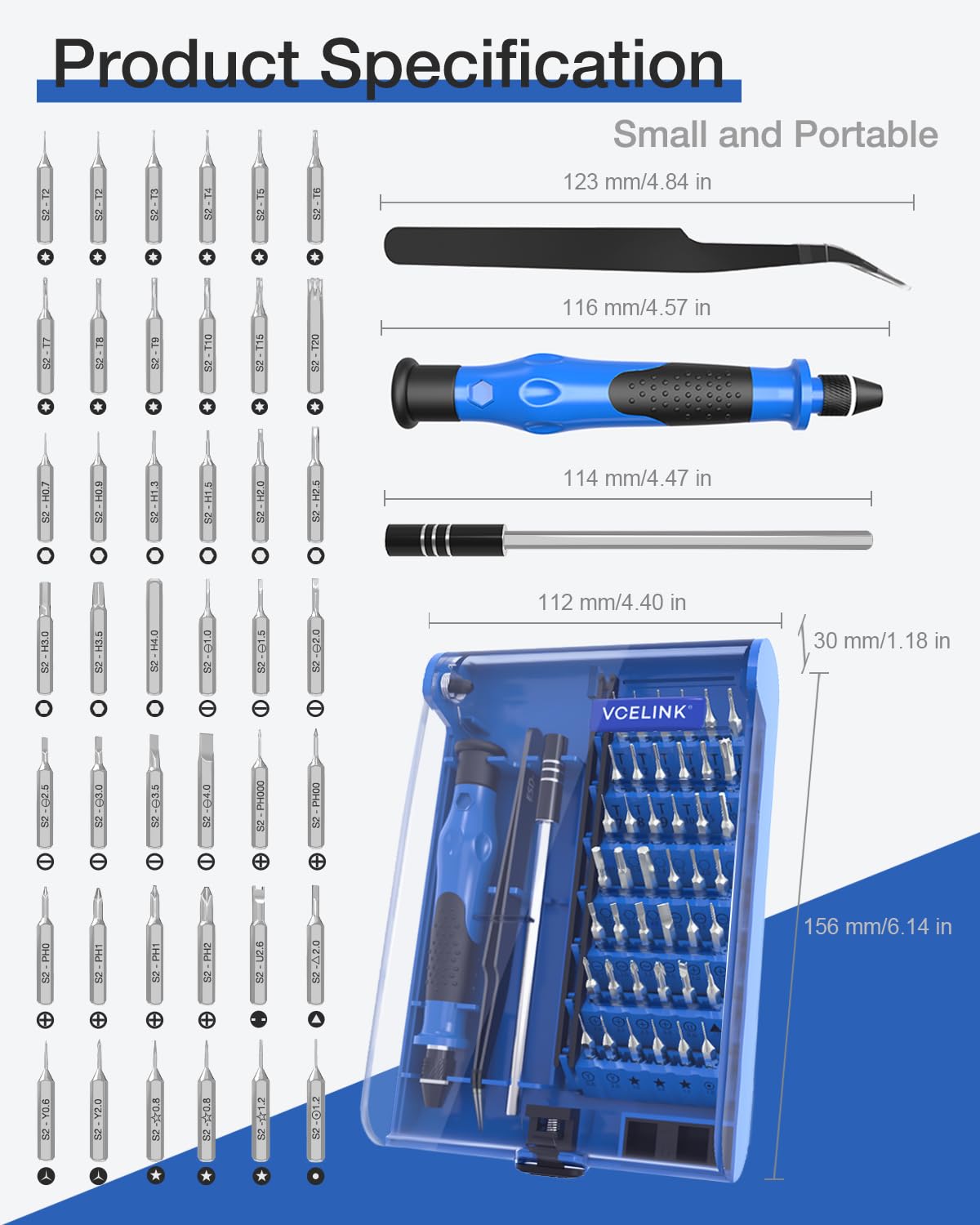 Mini Screwdriver Set with 42 Bits, VCELINK 45 in 1 Small Precision Magnetic Tiny Screwdriver Bit Kit with Tweezers & Extension Shaft for Laptop, PC, Phone, Computer, Game Console