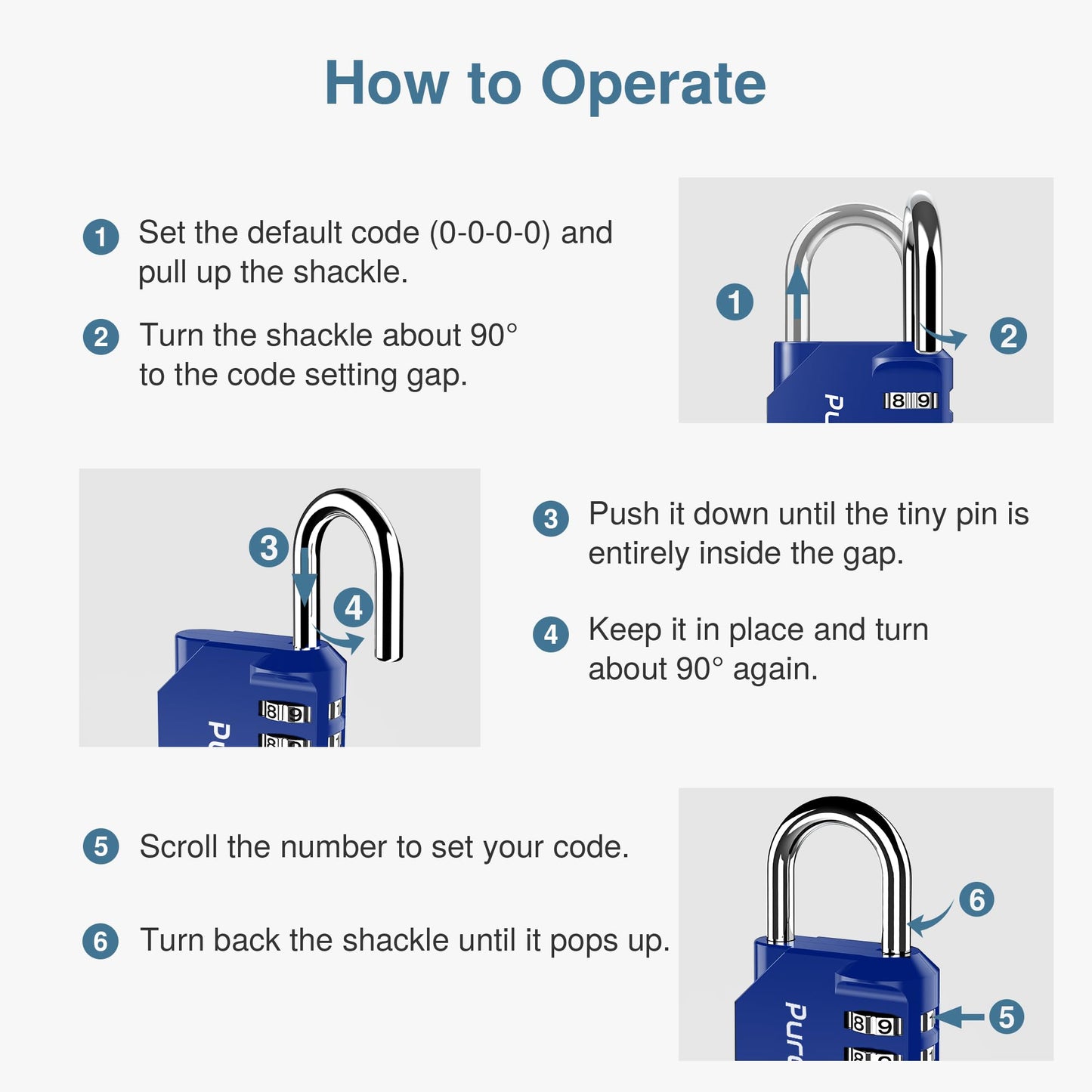 Puroma 4 Pack Combination Lock for Locker 4 Digit Outdoor Waterproof Padlock for School, Gym, Sports, Fence, Toolbox, Gate, Case, Outdoor, Hasp Storage, Cabinets (Blue)