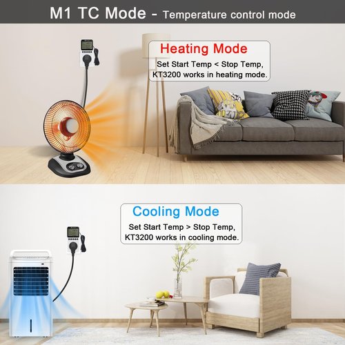 KETOTEK Digital Day/Night Temperature Controller 120V, Thermostat Outlet Plug with Timer, Thermostatic Outlet Switch 110V with 3m Sensor for Reptile Terrarium Greenhouse, Heating/Cooling Temp Control