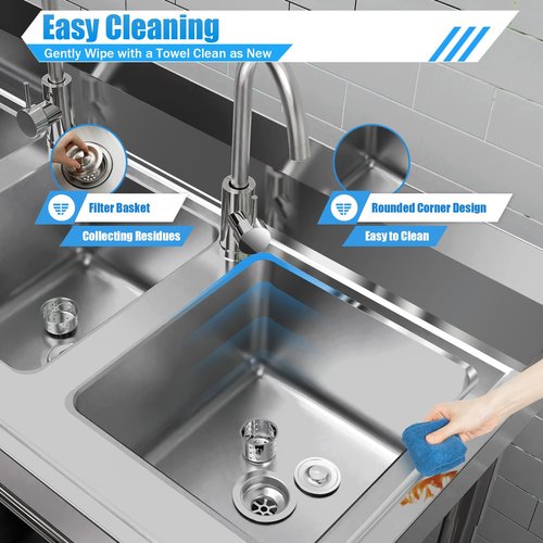 39x18x36" 3-Compartment Commercial Sink - 304 Stainless Steel Freestanding Triple Bowl w/Hot & Cold Faucets for Restaurant/Bar/Food Truck (Indoor/Outdoor, US Stock)