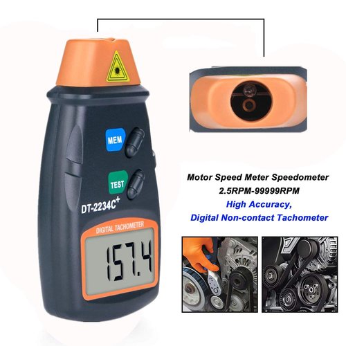 Digital Laser Tachometer, AIOMEST Non-Contact RPM Meter Speedometer, Photo Tach Tester Measuring 2.5-99,999RPM Motor Speed, Handheld Velocimeter Gauge for Engine Motorcycle Mower Lathe