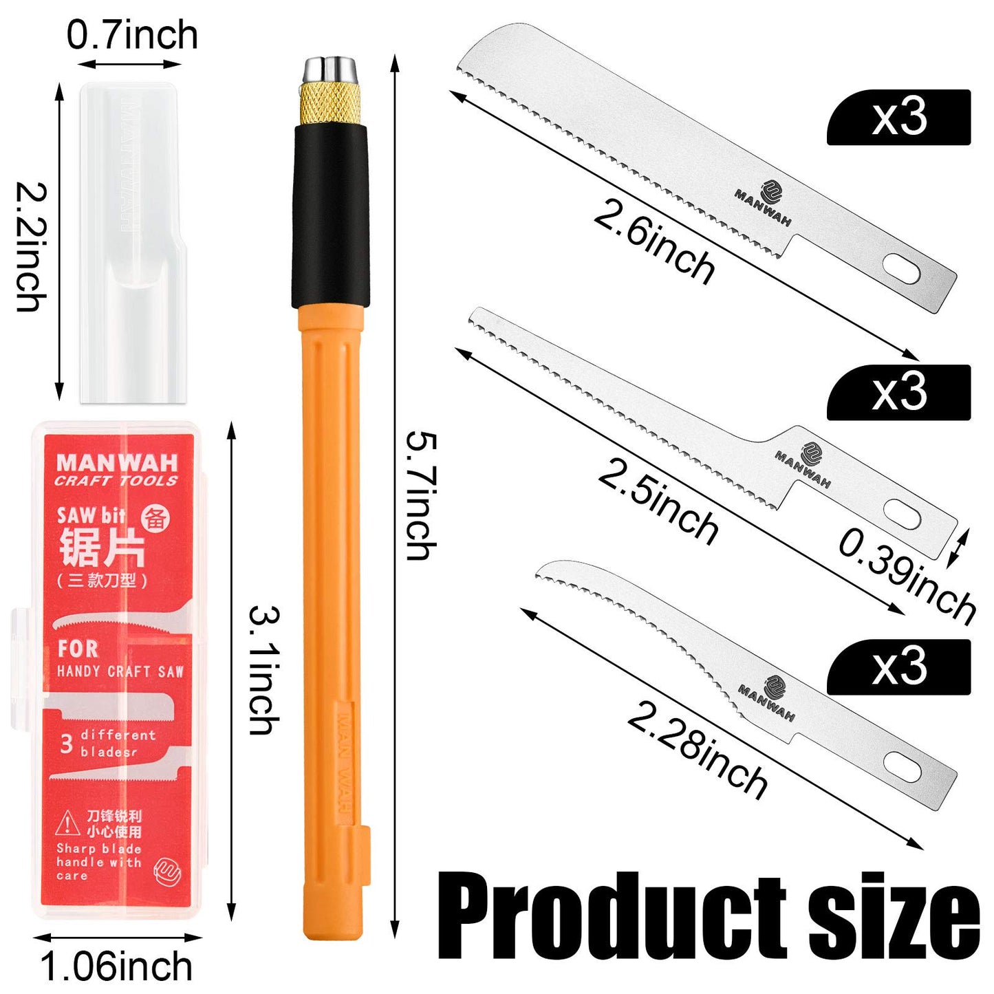 Honoson Mini Hand Saw Model Tools Small Hobby Saw Blades Kit with 9 Tiny Razor Hacksaw Blades for Miniatures, Modeling, DIY Crafts, Plastic Models, Wood(Style 1,Yellow)