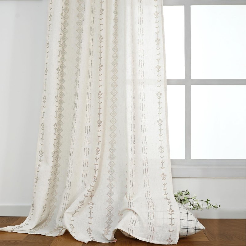 Farmhouse Curtains for Living Room 63 Inch Length,Modern Elegant Subdued Subtle Traditional Pattern Custom Window Livingroom Curtains Drapes 63 Inches Long 2 Panels