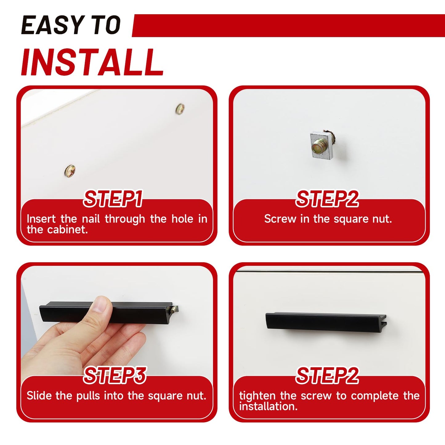 Xisakaca 10Pcs Adjustable Drawer Pulls, Cabinet Handles 1" in to 4" in Hole Centers, Kitchen Dresser Hardware for Cupboard, Doors, Furniture Black