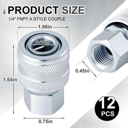 Yaocom 12 Pcs 775 1/4" FNPT A Style Coupler 1/4" FNPT a Style Air Fittings Compatible with Milton a Style Plugs #778, #777, #777-4, #777-6, #1777-4 and #1777-6