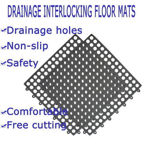 16Pack Drainage Interlocking Tiles, 12”x12” Non-Slip Pool Bathtub Drain Tiles for Flooring, Soft PVC Splicing Modular Cushion Mat, Vented Floor Tiles for Locker Room Basement Stairs