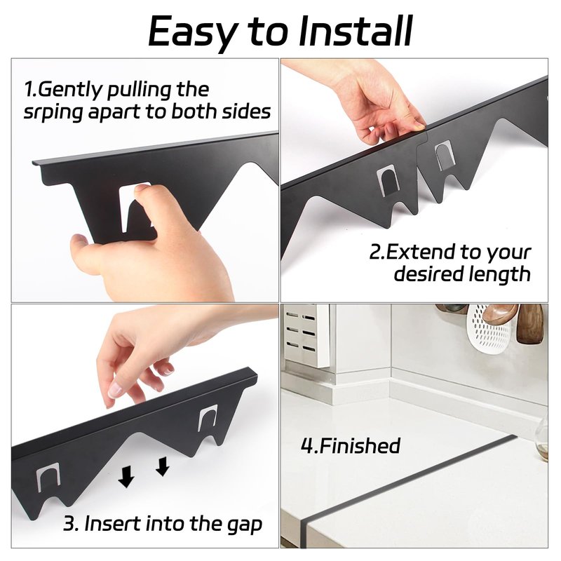 Stainless Steel Stove Gap Covers (2 Pack), Stove Gap Filler, Stove Counter Gap Guards for Kitchen, Range Trim Kit, Easy Clean with Heat Resistant, Adjustable Length 13.8” to 27.6”, Width 0.79"