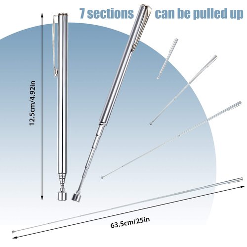 Patelai 4 Pieces Telescoping Magnetic Pick up Tool Grabbers Reacher Tools with Pocket Clip 25 Inch Telescopic Retrieving Magnet Gift for Man, Father, Mechanic, Handyman, Husband (Silver)