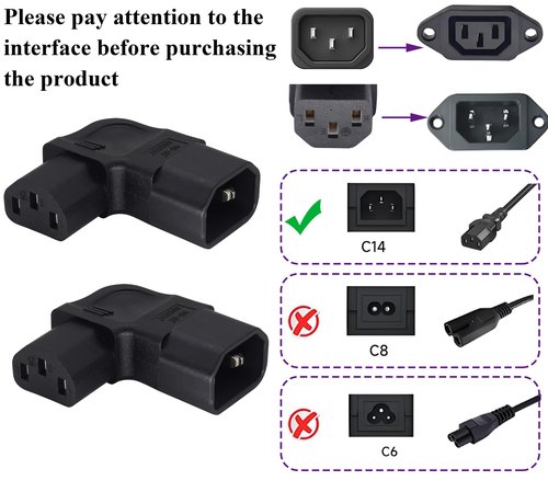 AAOTOKK Left Angled IEC 320 C13 to C14 Power Adapter PDU Plug/Socket IEC 3Pole Male to Female 90Degree Angle AC Converter for Servers/Switches/LCD Smart TV/Scanner/Projector Etc. (Left/2 Pack)