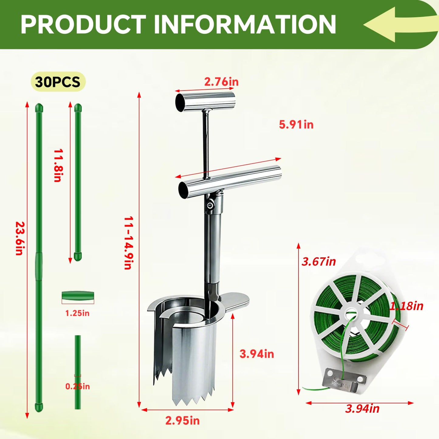 Bulb Planter Tool,new Stainless Steel plant seedling transplanter,Equipped with a foot pedal garden transplanter tool. Including plant support rods and twist ties,use for flowers fruit tree seedlings