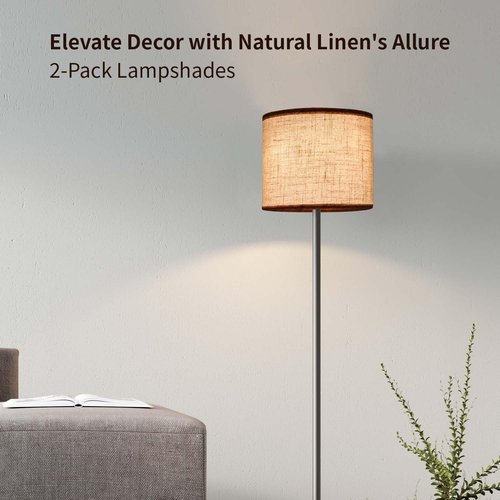 Wankaix lampshades Set of 2, Drum Lamp Shades Set of 2, Lamp Shades for Table Lamps Easy Assembly Required Lamps Shades Natural Linen Fabric (Nature Linen, 10"x10"x8")