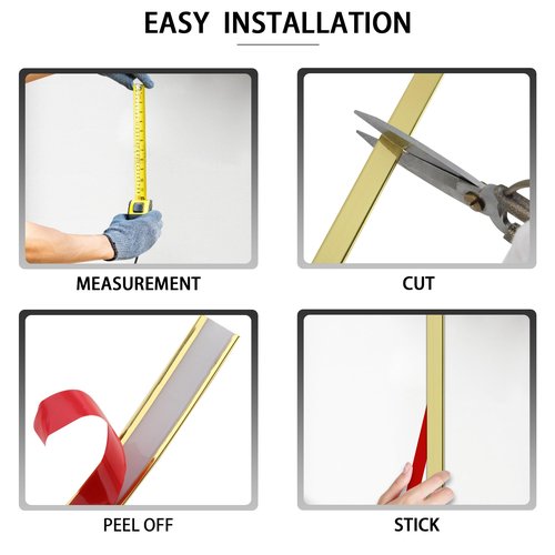 QDYMXUN Glossy Gold Peel and Stick PVC Molding Trim, Flexible DIY Wall Accent Strip for Mirror Frame, Cabinet, Edges & Borders and Tiles (197''L x 0.8''W)