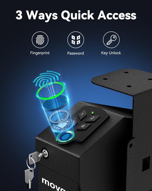 movgul Gun Safe, Biometric Drop Down Bedside Gun Safe Quick Access Handgun Safe Mount Pistol Safe for Desk, Car, Nightstand
