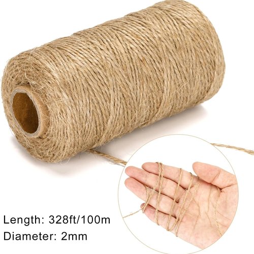 328 Feet Natural Jute Twine, 2mm Twine String for Crafts, Gift Wrapping, Gardening, Climbing Plant, Tie Floristry, Packing Decor