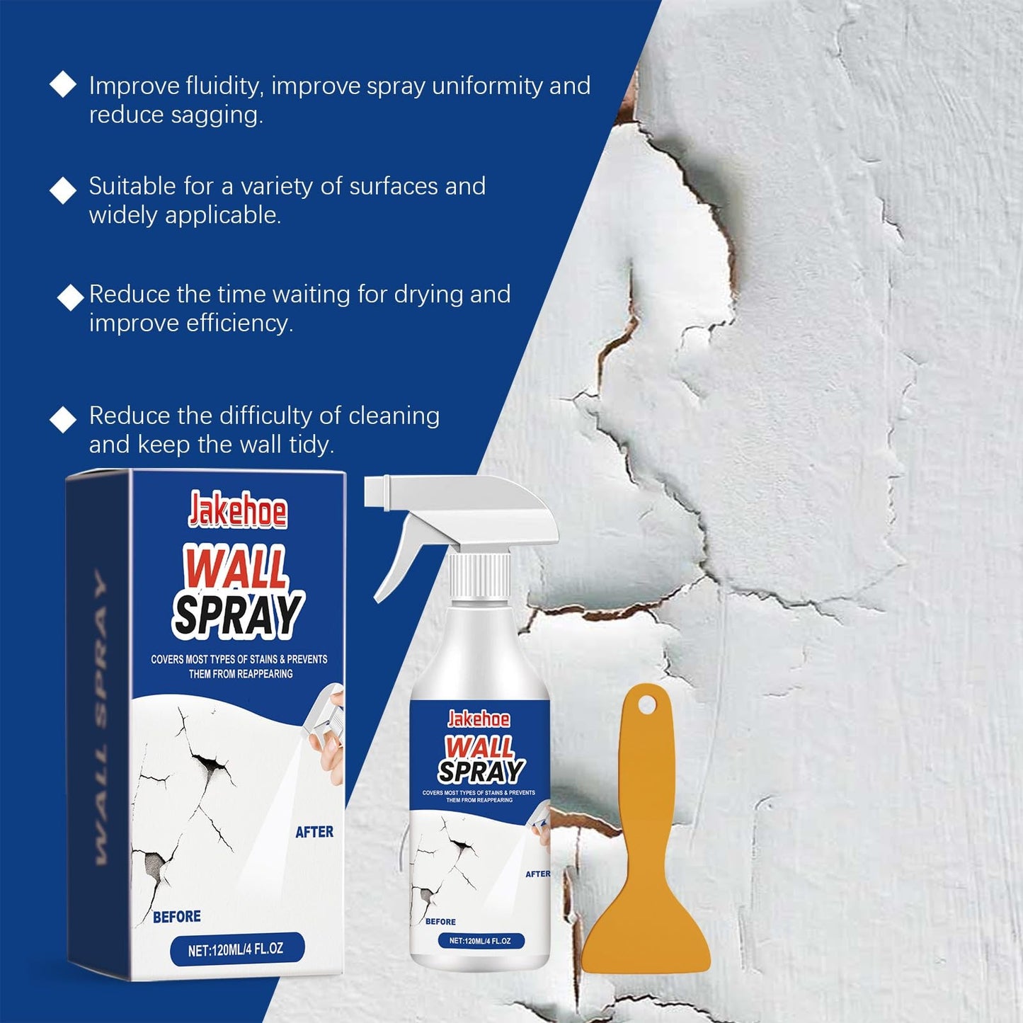 Versatile Wall Repair Spray Paint - Covers Stain, Stain Remover For Wall & Ceiling, Ceiling Spray Paint For Water Damage, Stain Remover For Painted Walls, 4 FL.OZ