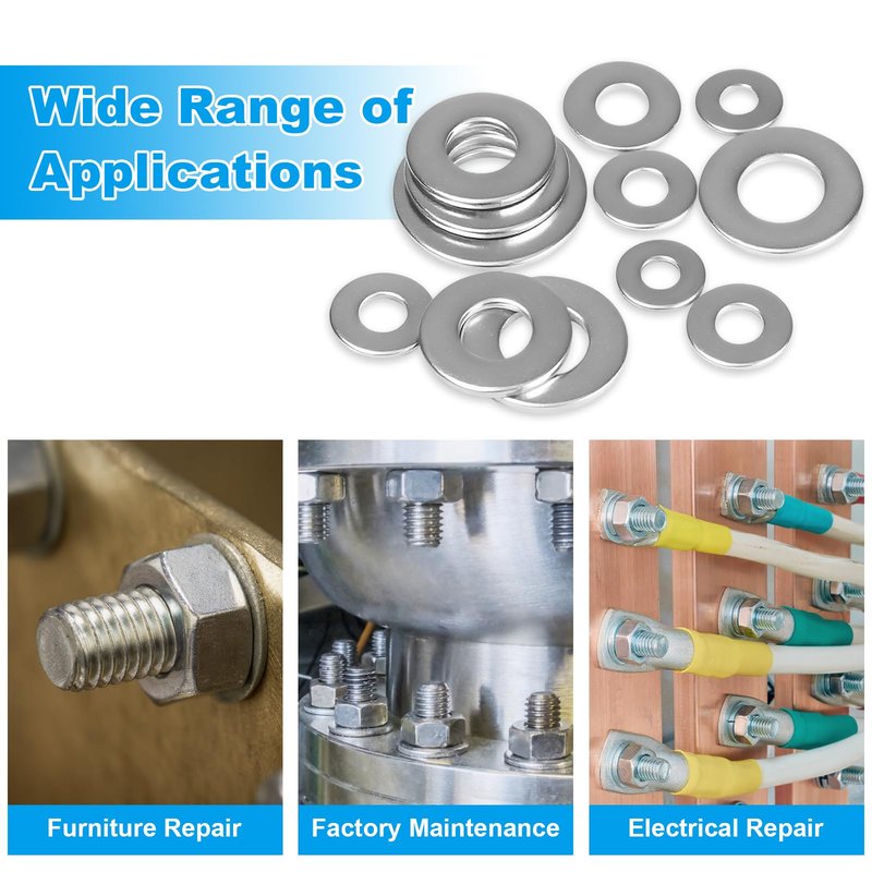 Yinpecly 200pcs 1/4'' Flat Washers OD 5/8'', 304 Stainless Steel Washers,SAE Metal Washers for Screws Bolts