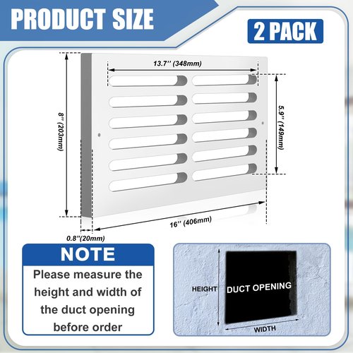 Leinuosen 2 Pcs 16 x 8 Inch Return Air Grille HVAC Vent Cover for Sidewall and Ceiling Bathroom Kitchen Home Improvement