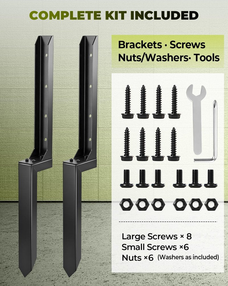 Saker Neo Fence Post Repair Kit – Heavy Duty Steel Fence Post Anchor for Leaning or Broken Posts, Fence Post stabilizer with Screws & Tool,32inch(2 pcs)