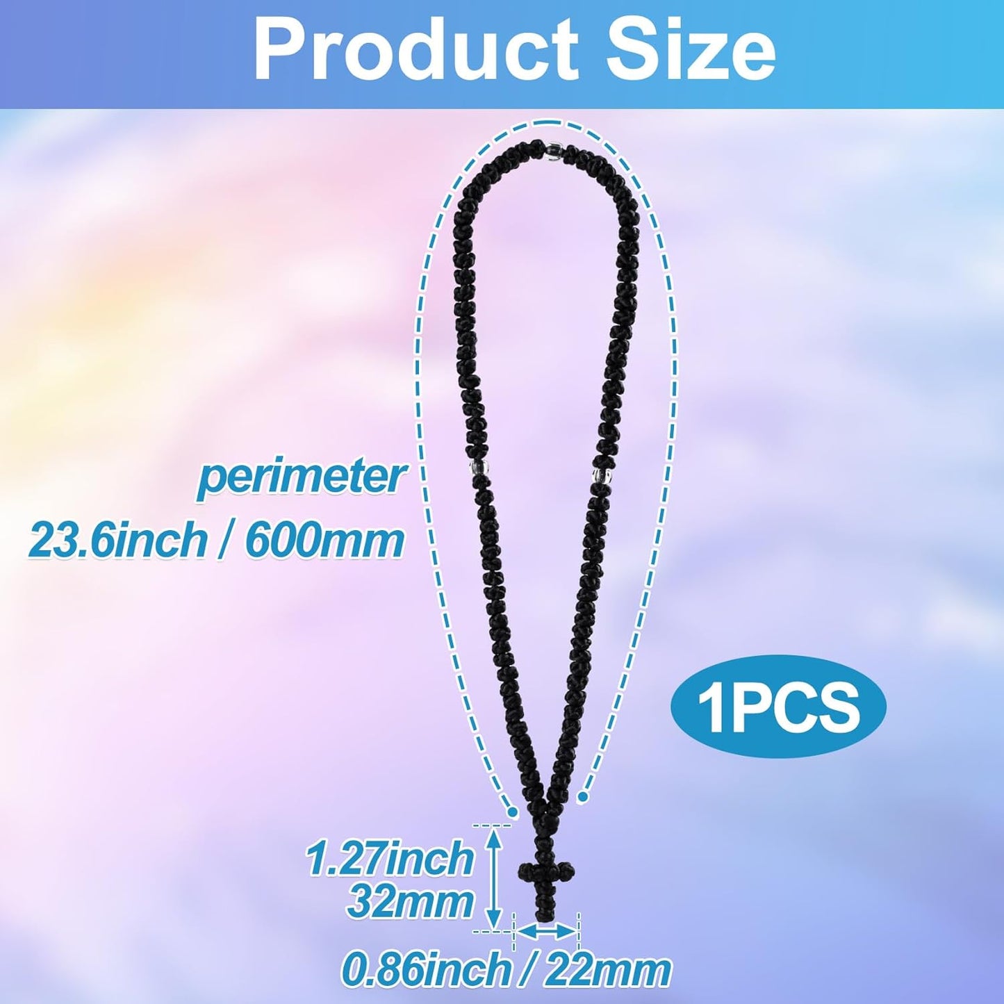 Black Orthodox Prayer Rope, 100 Knots Prayer Rope Orthodox Christian, Orthodox Prayer Beads for Christian, Car Accessories (1 Pcs)