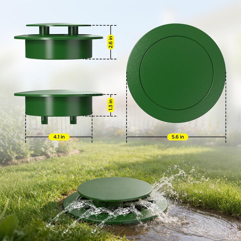 Pop Up Drainage Emitter, Fits 3-Inch and 4-Inch Sewer and Drain Fittings, Dual-Rod Outdoor Drain Cover for Yard Outlets, Downspouts, Channel Drains & Catch Basins
