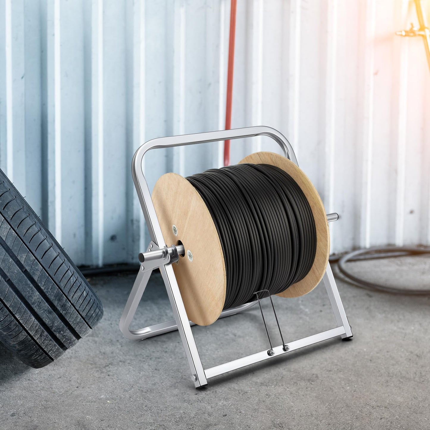 Hicarer Durable Single Axle Cable Caddy 16 x 20 Inch Wire Spool Rack Holder Commercial Industrial Steel Wire Rack Dispenser for Cable Reels Dispenser up to 100 lb Capacity