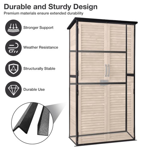 MEDEHOO Outdoor Storage Cabinet, Storage Shed with Durable Metal Frame, Shed with Floor and Adjustable Shevels, Lockable Metal Garden Shed Waterproof for Backyard Garden
