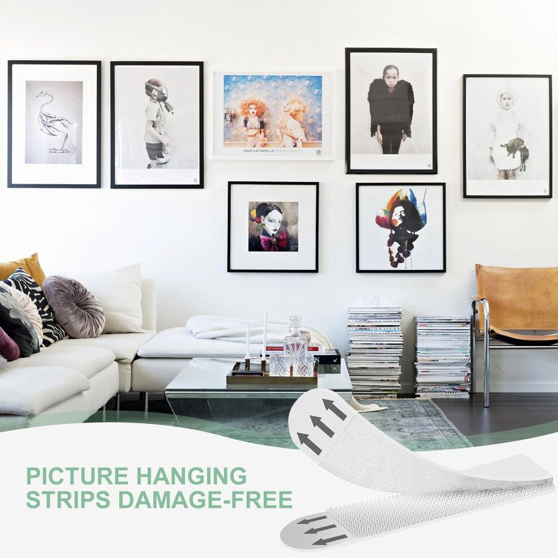 Picture Hanging Strips Kit Heavy Duty, 3 Size No Nails Adhesive Poster Strips for Frame Mounting Hooks, Damage Free Hanging Poster Hangers for Wall Decoration, Classroom, Renter Friendly, White 96 PCS
