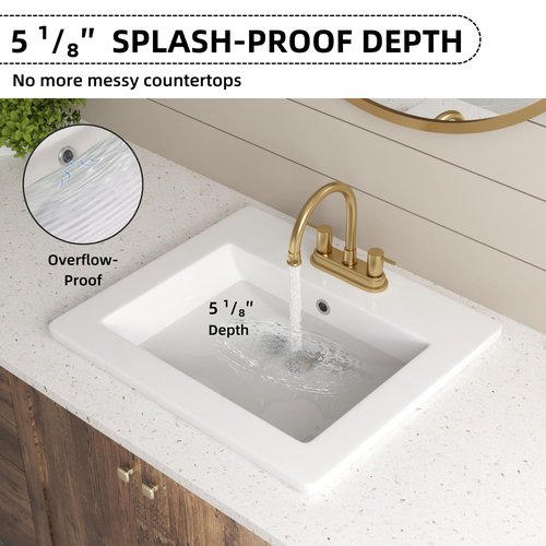 21"W x 18"D Drop In Bathroom Sink with 4-in Centerset 3 Faucet Holes, Los Flexi 21 Inch White Rectangular Vanity Top Sink with Overflow, Ceramic Vessel Sink for Bathroom