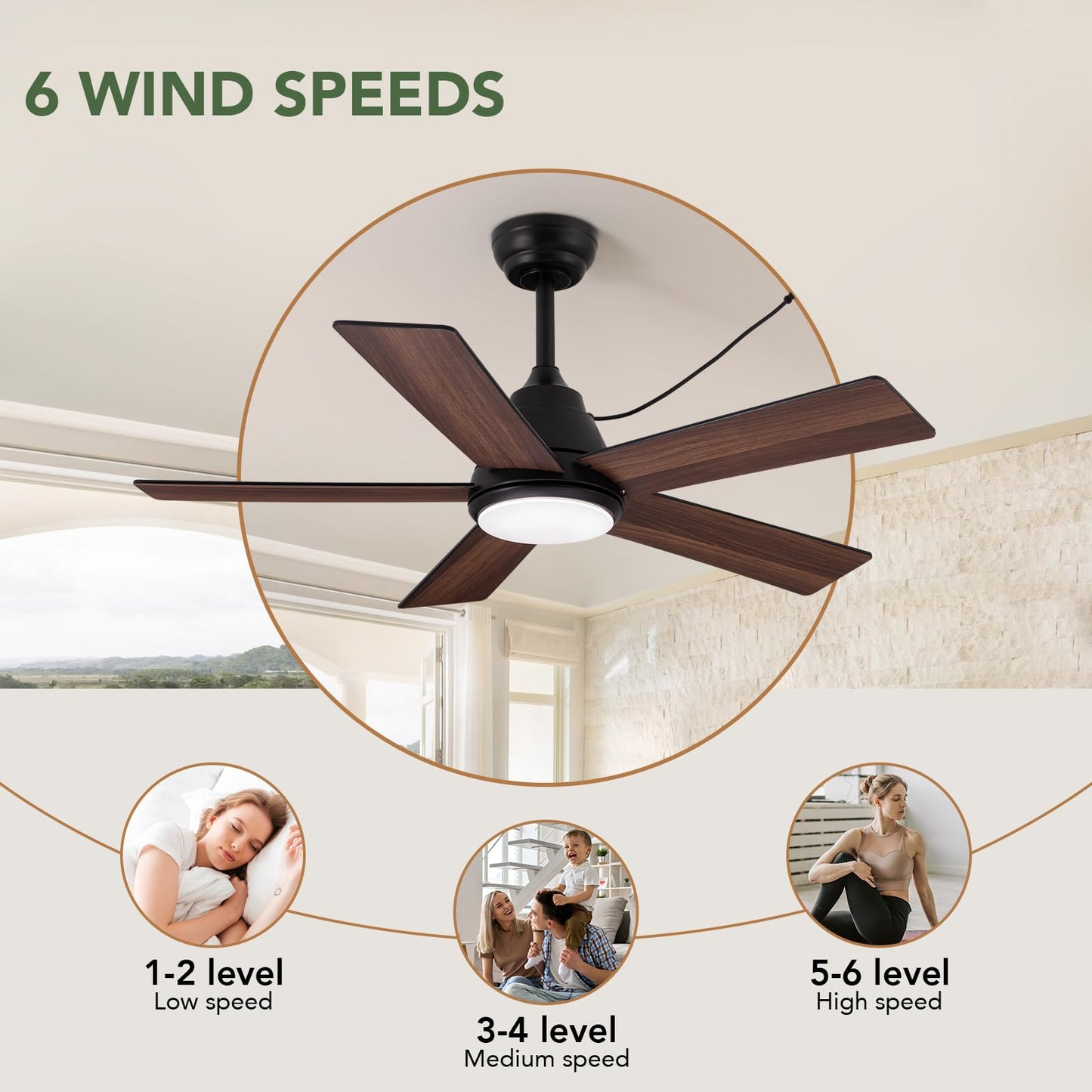 SPACORA 42 Inch Ceiling Fan with Light, Black Ceiling Fans with Lights and Remote/APP, 3CCT, Noiseless DC Motor, Waterproof Plug in Ceiling Fan for Bedroom, Living Room, Patio, Indoor/Outdoor Use