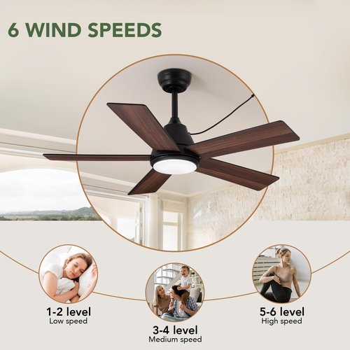 SPACORA 42 Inch Ceiling Fan with Light, Black Ceiling Fans with Lights and Remote/APP, 3CCT, Noiseless DC Motor, Waterproof Plug in Ceiling Fan for Bedroom, Living Room, Patio, Indoor/Outdoor Use