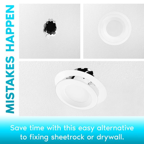 LUXRITE 4 Pack White Goof Trim Ring for 4 Inch Recessed Lights and Ceiling Light Fixtures, Outer Diameter 5.75 Inches, Inner Diameter 4.25 Inches, Metal Construction, Cover Damaged or Messy Ceilings