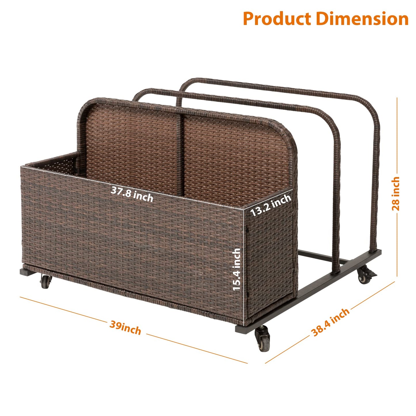 LUCKWIND Poolside Float Storage Organizer, Outdoor Rattan Pool Caddy with Wheels & Basket Holder for Patio, Pool, Garden Sturdy & Movable (Dark Brown)